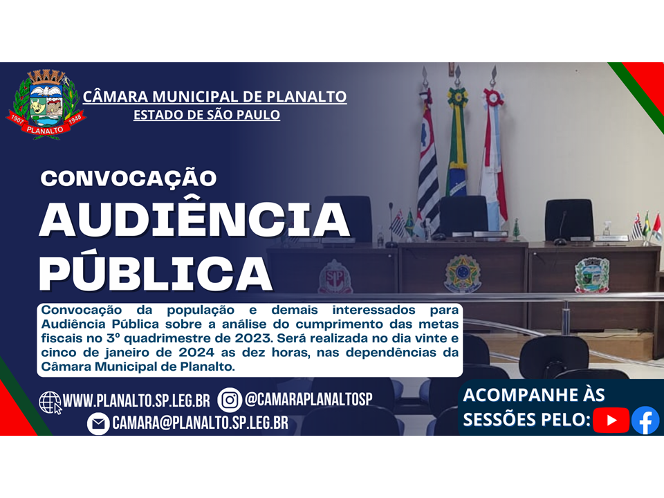 AUDIÊNCIA PÚBLICA SOBRE A ANÁLISE DO CUMPRIMENTO DAS METAS FISCAIS NO 3º QUADRIMESTRE DE 2023